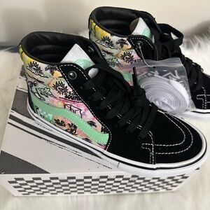 🆕 Vans (Off the Wall) Pop Cush Black/Green Multi High Top Sneakers - Size: 5